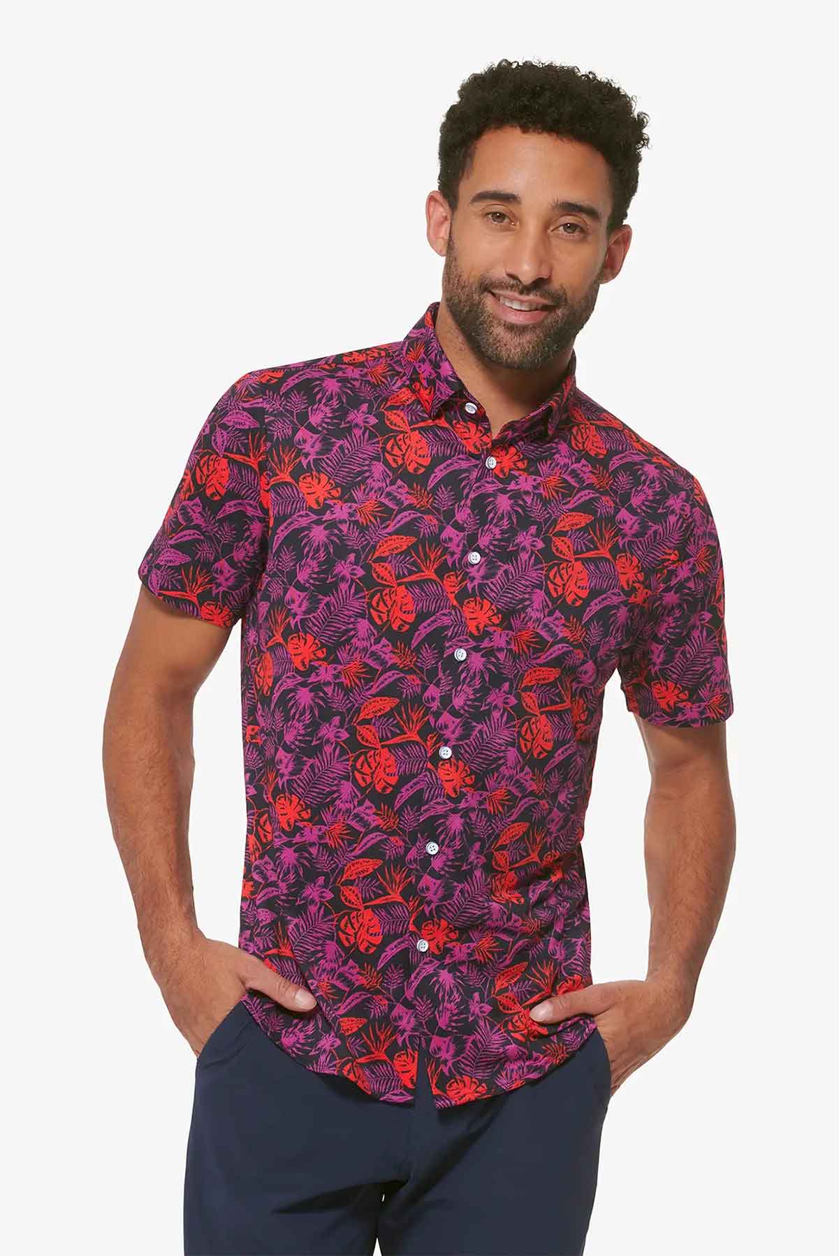 HALYARD SS Hibiscus Palm Print