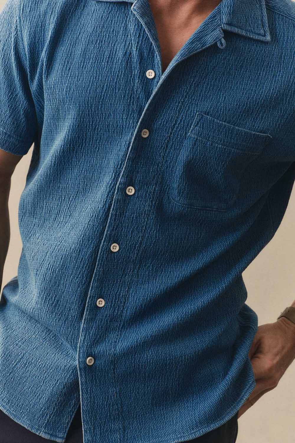 HAWTHORNE SS SHIRT Washed Indigo Crepe