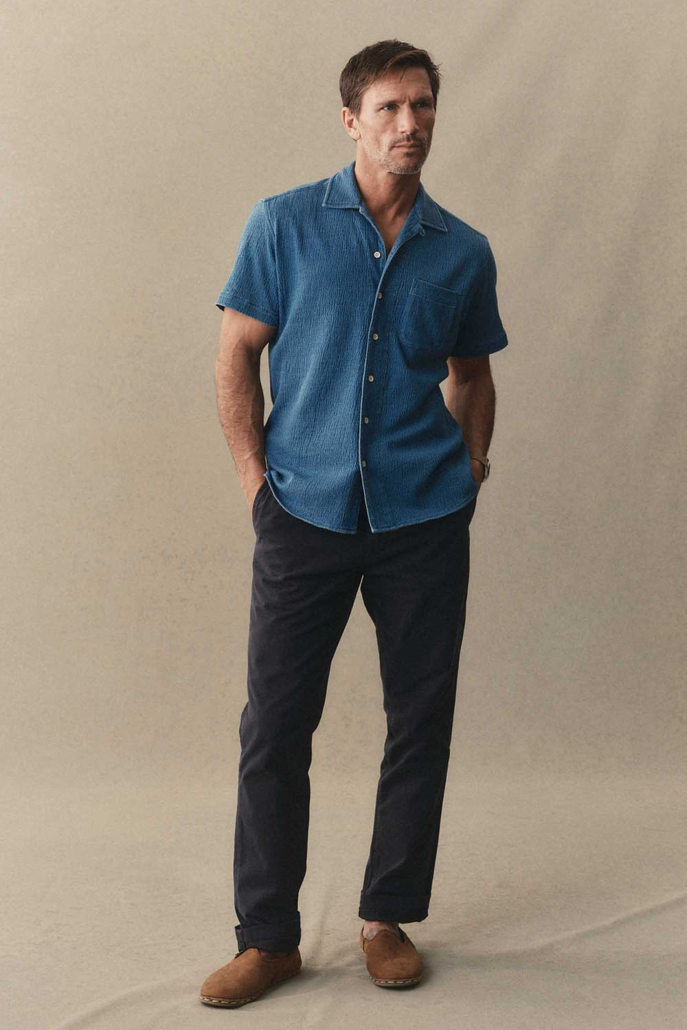 HAWTHORNE SS SHIRT Washed Indigo Crepe
