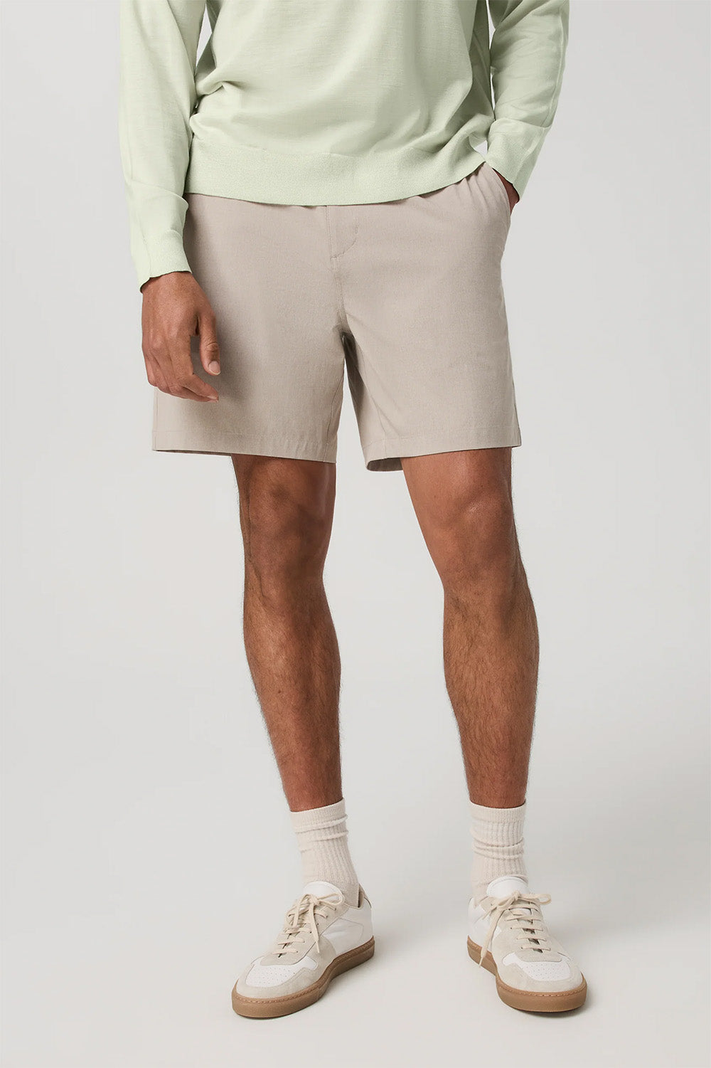 AIM E-WAIST SHORT Khaki Linen Texture